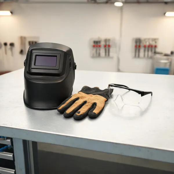 Welding helmet and gloves